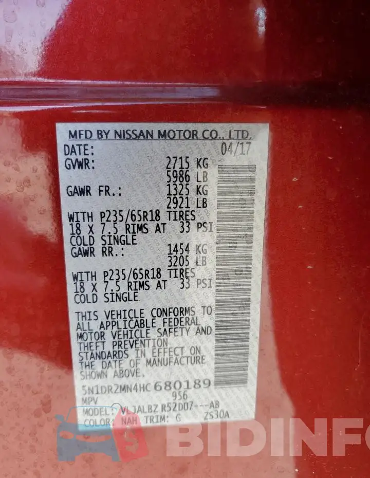 5N1DR2MN4HC680189 Photo# 14