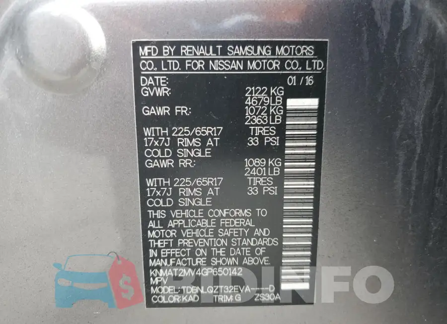 KNMAT2MV4GP650142 Photo# 13