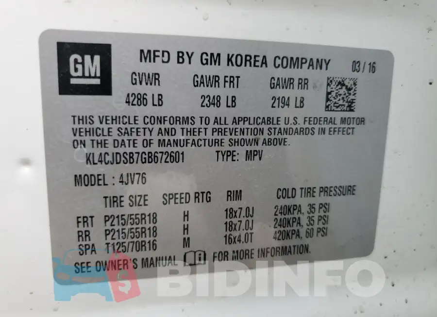 KL4CJDSB7GB672601 Photo# 13
