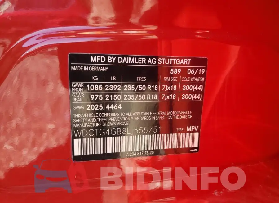 WDCTG4GB8LJ655751 Photo# 13