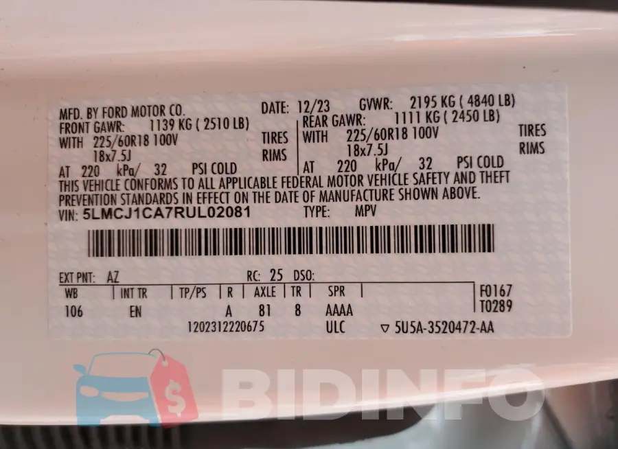 5LMCJ1CA7RUL02081 Photo# 12