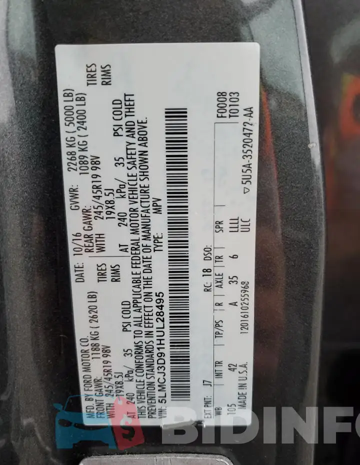 5LMCJ3D91HUL28495 Photo# 12