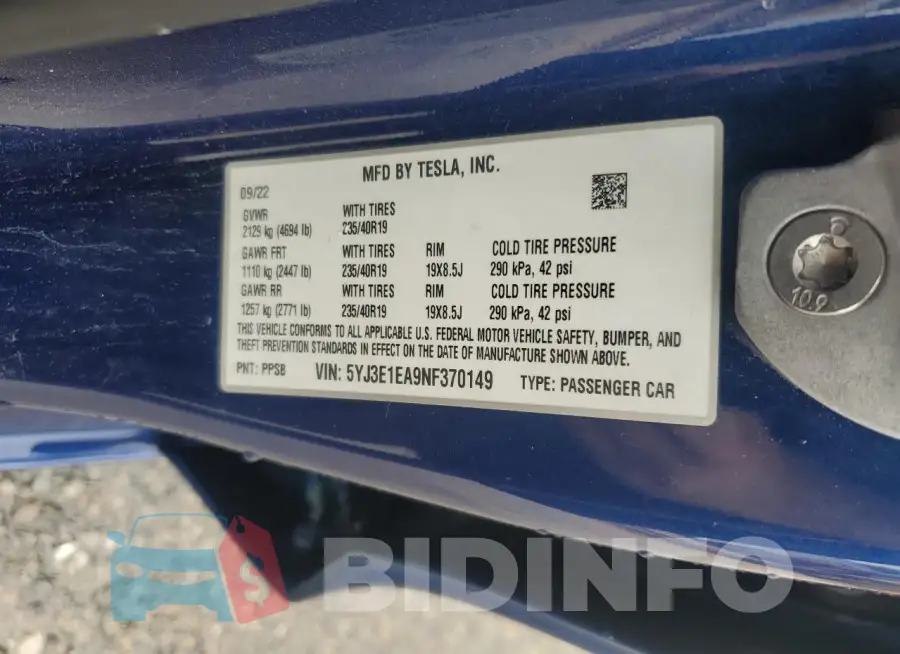 5YJ3E1EA9NF370149 Photo# 12