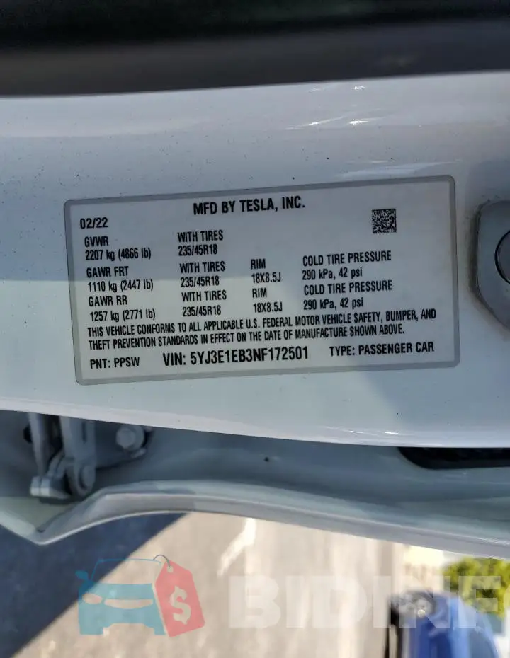 5YJ3E1EB3NF172501 Photo# 12