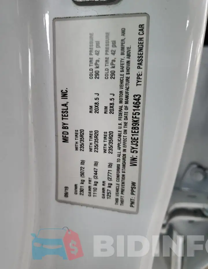 5YJ3E1EB9KF514643 Photo# 12