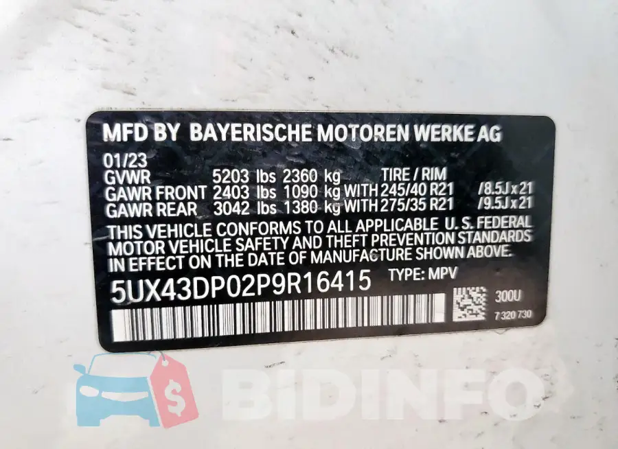 5UX43DP02P9R16415 Photo# 13