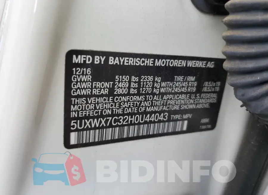 5UXWX7C32H0U44043 Photo# 14