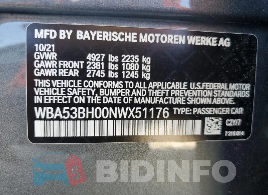 WBA53BH00NWX51176 Photo# 13
