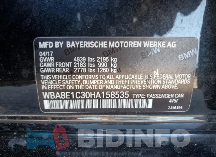 WBA8E1C30HA158535 Photo# 12