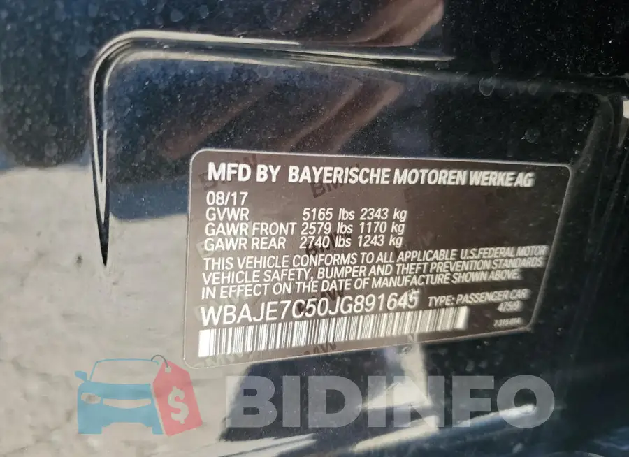 WBAJE7C50JG891645 Photo# 13