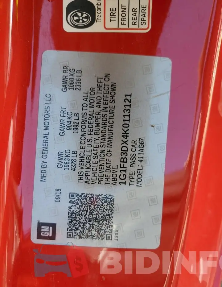 1G1FB3DX4K0113121 Photo# 12