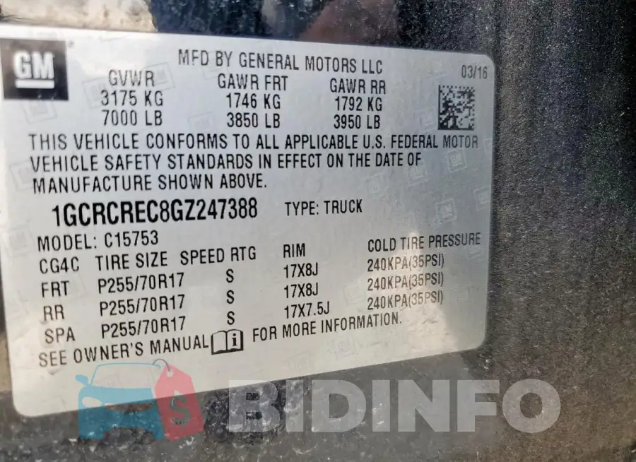 1GCRCREC8GZ247388 Photo# 12