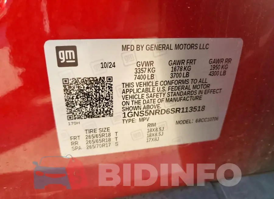 1GNS5NRD6SR113518 Photo# 14