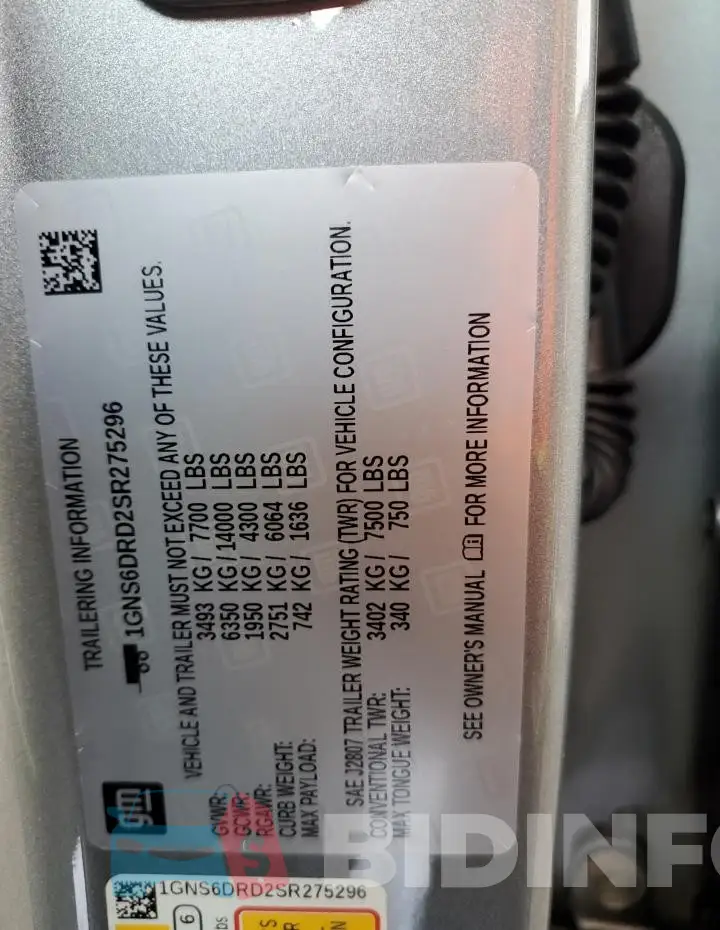 1GNS6DRD2SR275296 Photo# 13