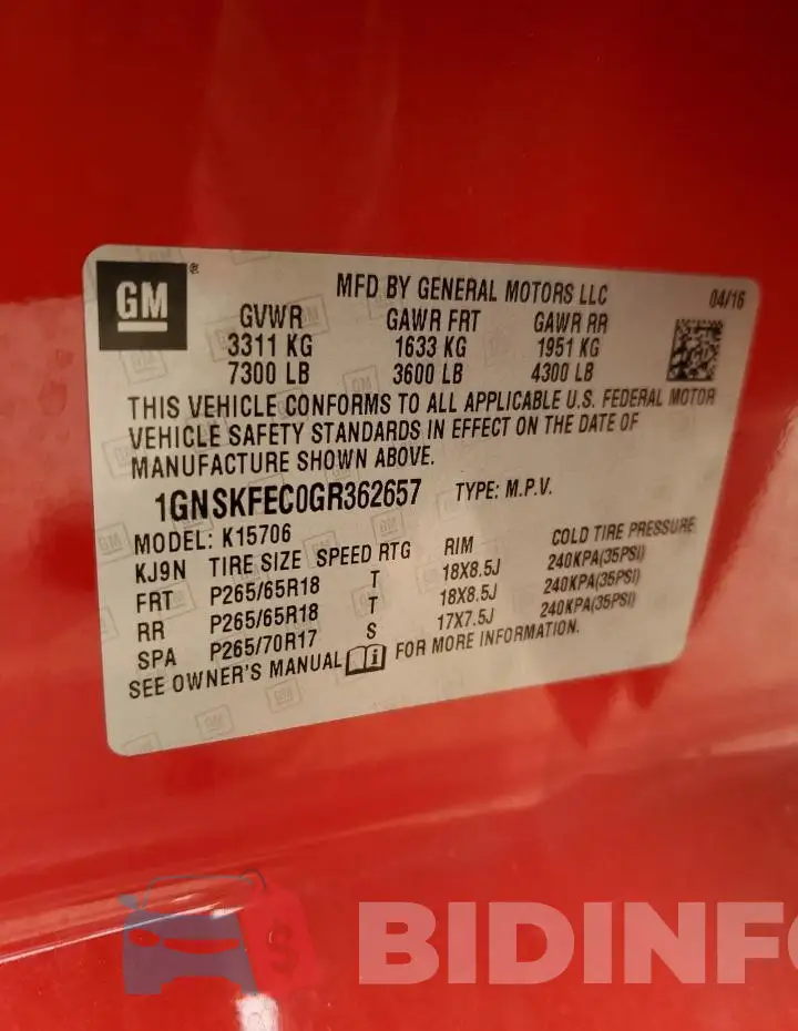 1GNSKFEC0GR362657 Photo# 14