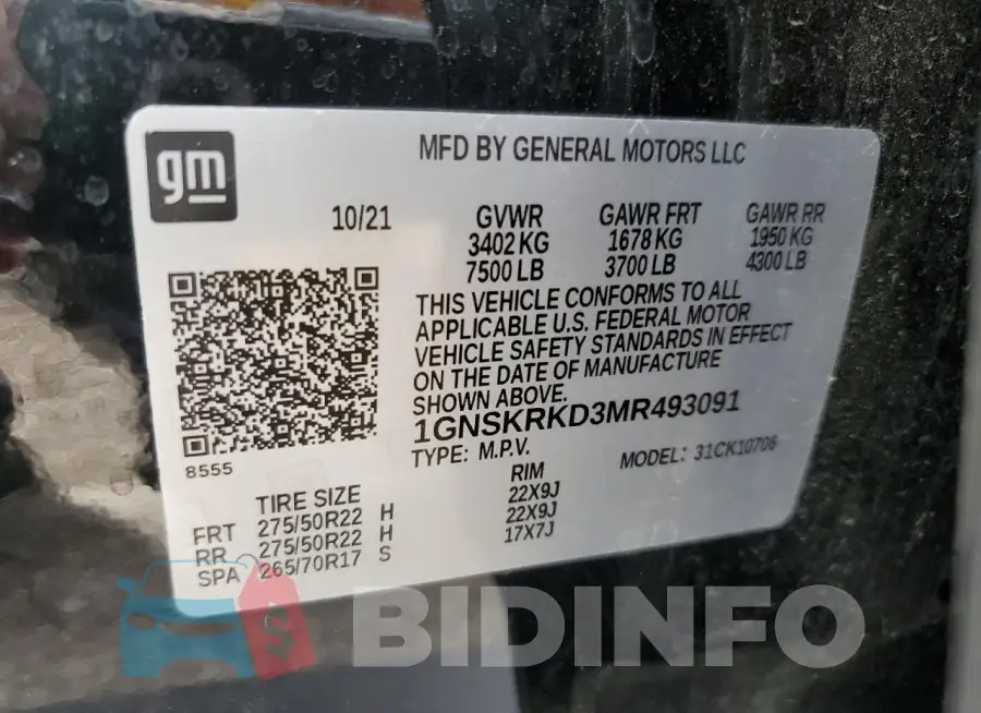 1GNSKRKD3MR493091 Photo# 13