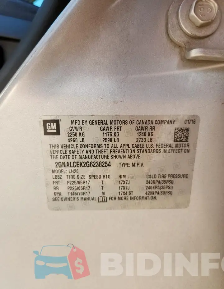 2GNALCEK2G6238254 Photo# 13