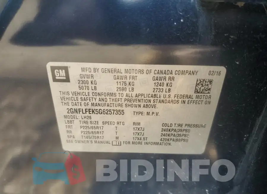 2GNFLFEK5G6257355 Photo# 13