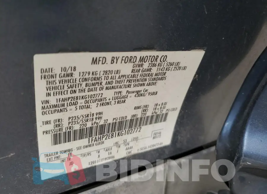 1FAHP2E81KG102772 Photo# 12