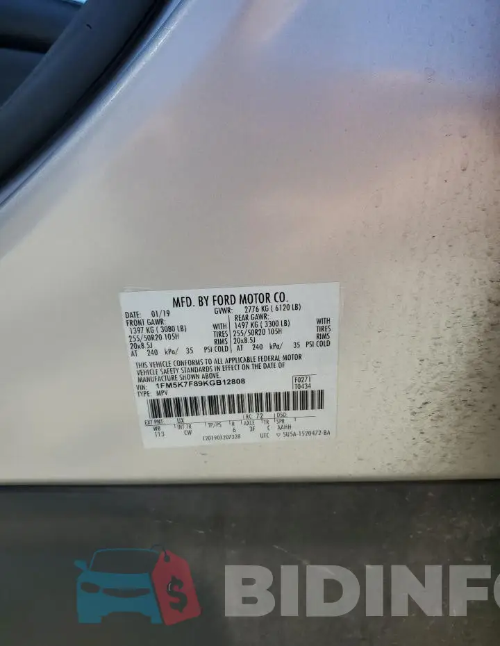 1FM5K7F89KGB12808 Photo# 13