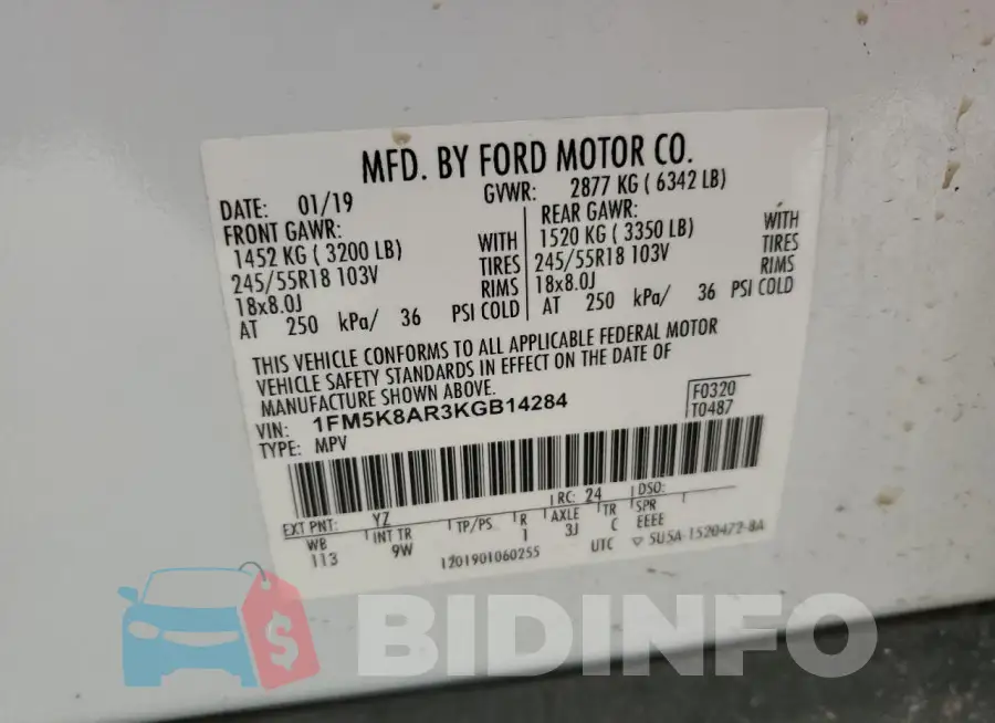 1FM5K8AR3KGB14284 Photo# 14