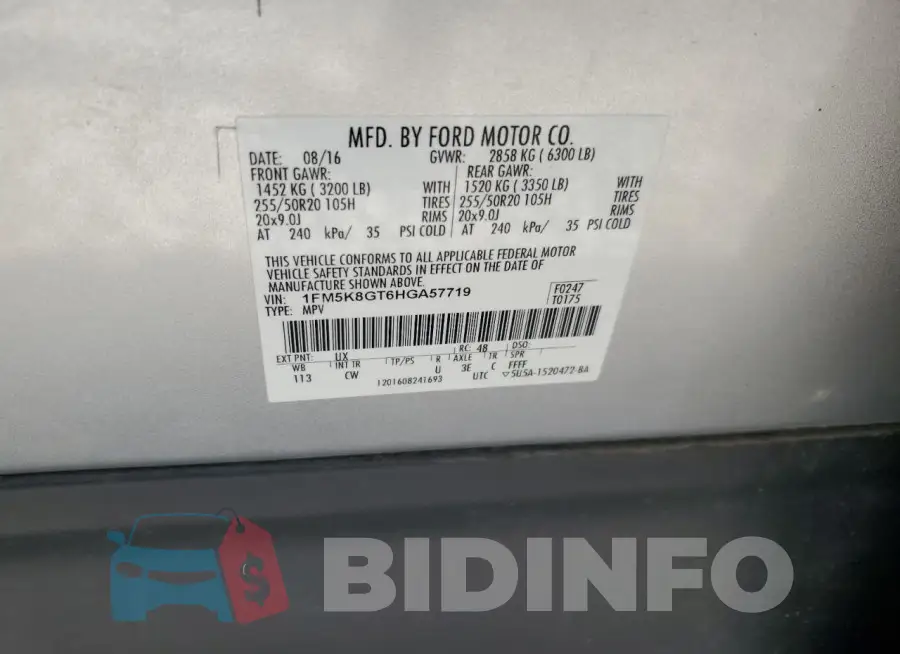 1FM5K8GT6HGA57719 Photo# 13