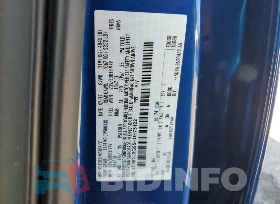 1FMCU9G95HUE75122 Photo# 13