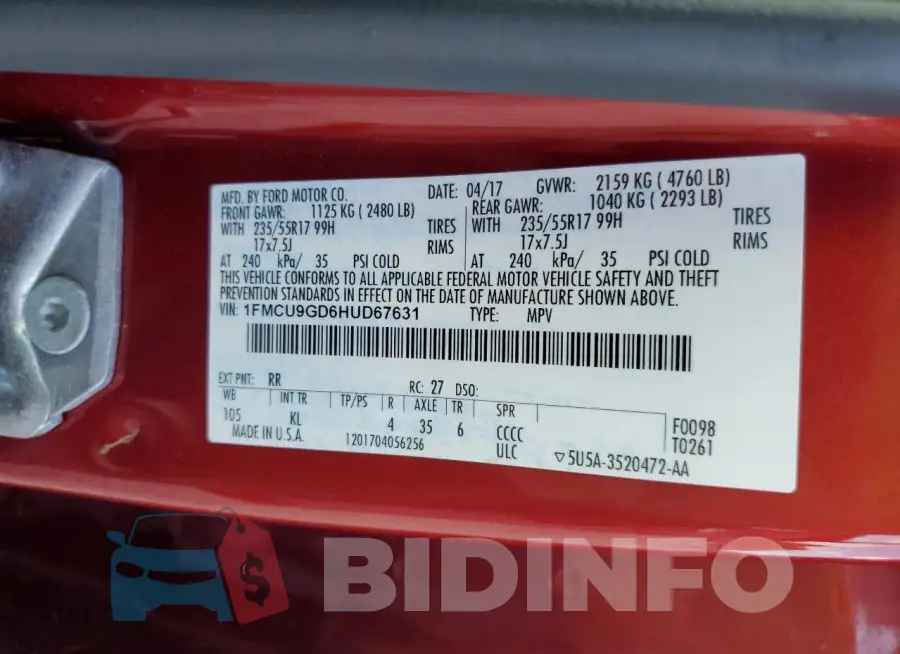 1FMCU9GD6HUD67631 Photo# 13