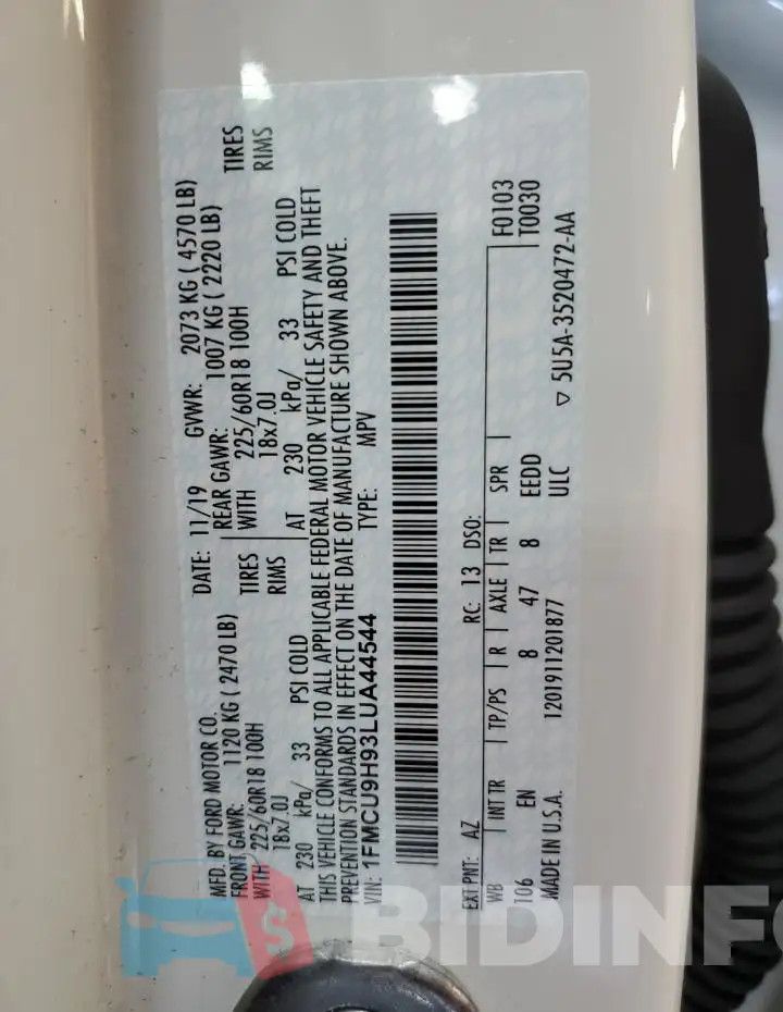 1FMCU9H93LUA44544 Photo# 13