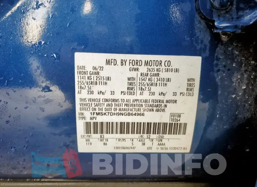 1FMSK7DH9NGB64966 Photo# 14