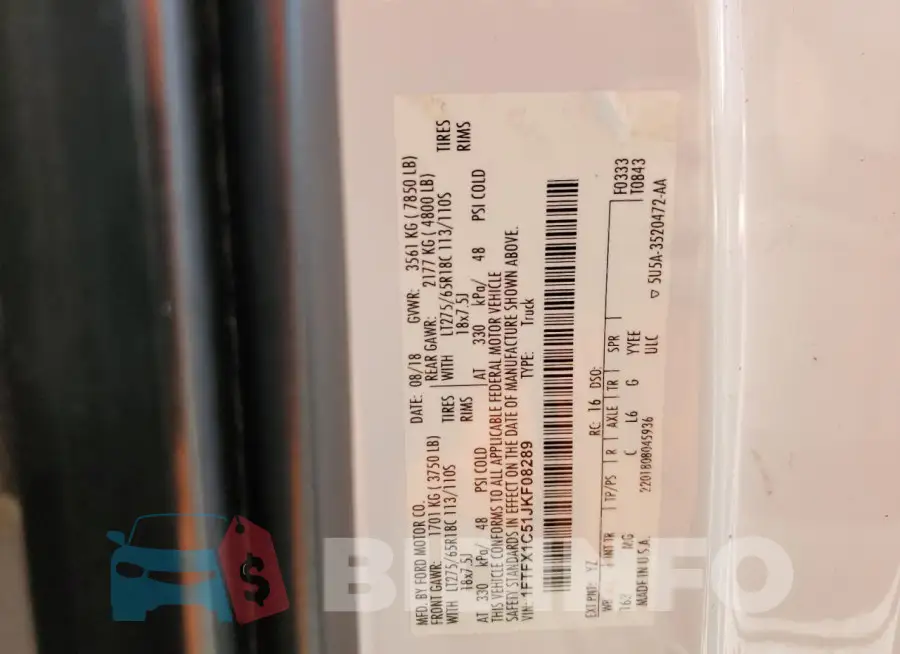 1FTFX1C51JKF08289 Photo# 12