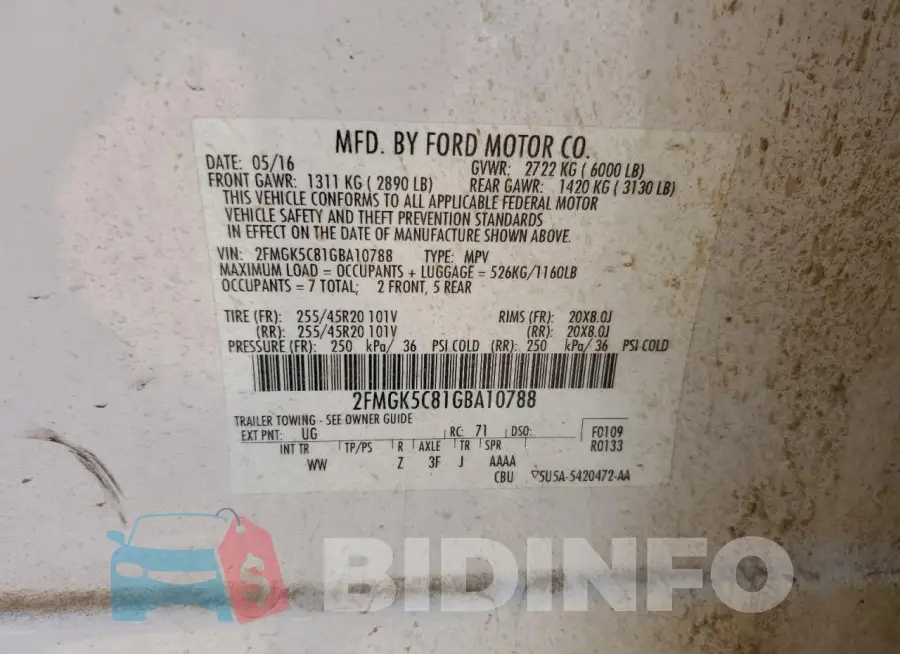 2FMGK5C81GBA10788 Photo# 13