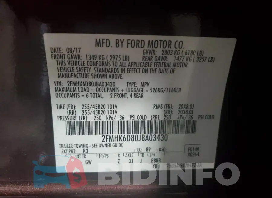 2FMHK6D80JBA03430 Photo# 13