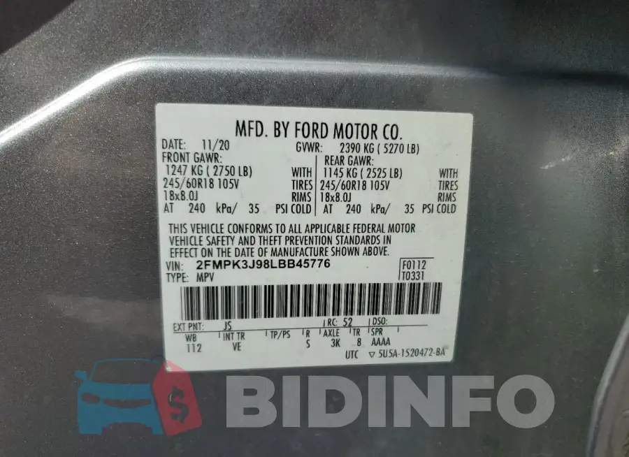 2FMPK3J98LBB45776 Photo# 14