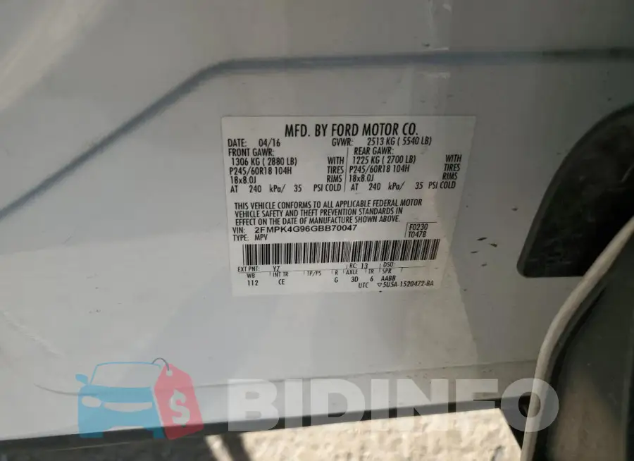 2FMPK4G96GBB70047 Photo# 12