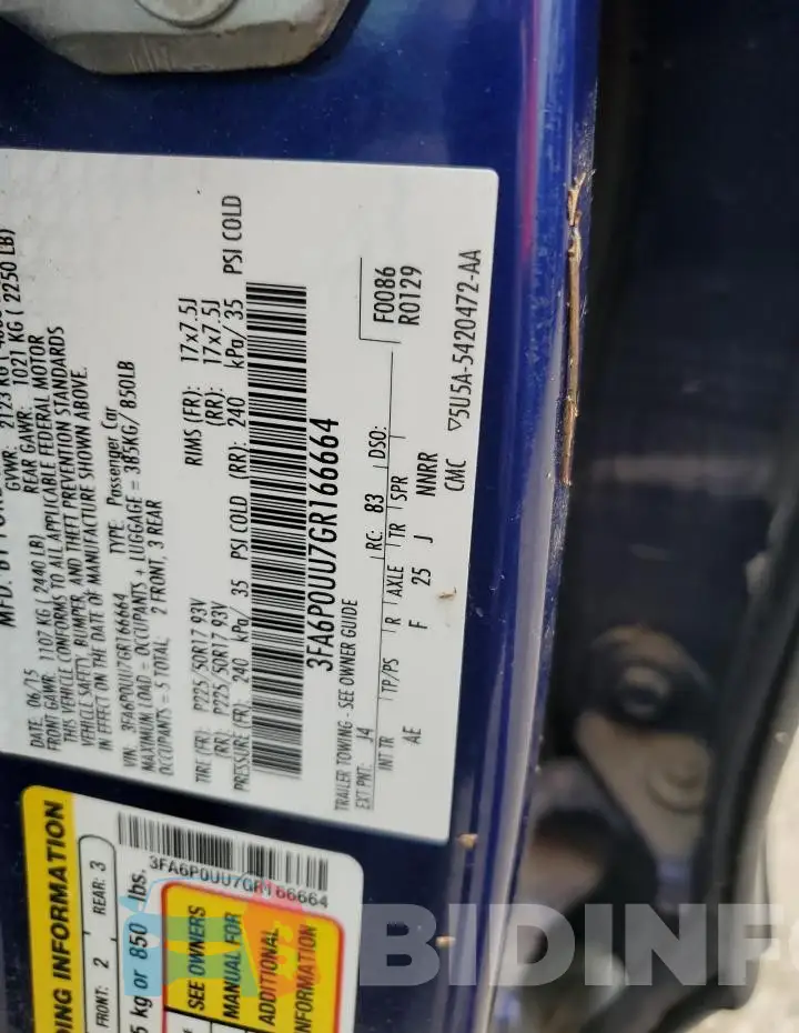 3FA6P0UU7GR166664 Photo# 12