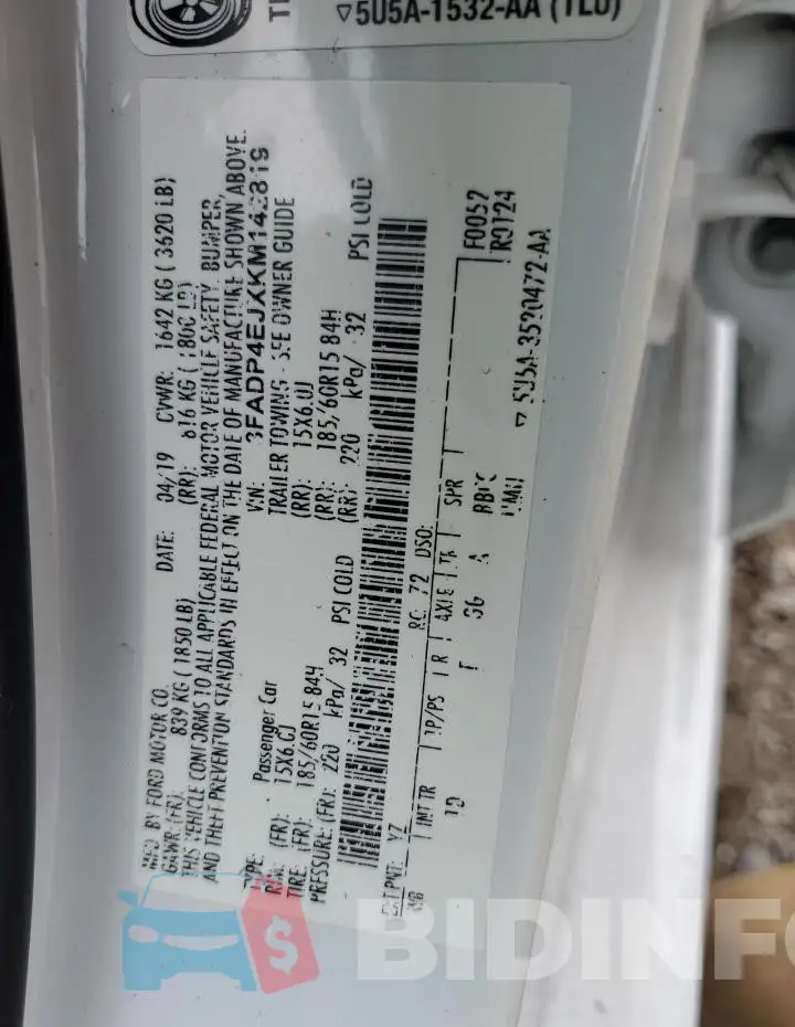 3FADP4EJXKM142819 Photo# 12