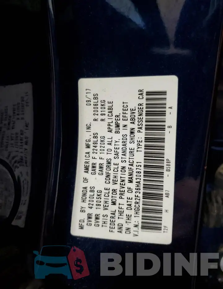 1HGCR2F36HA308751 Photo# 12