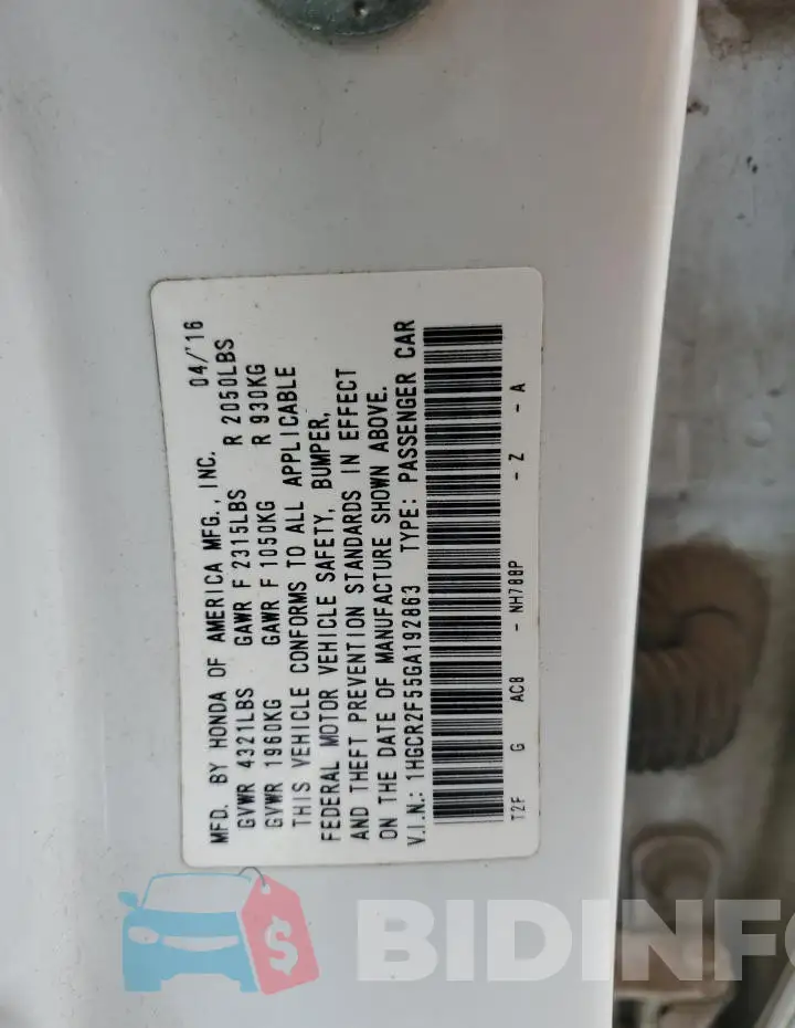 1HGCR2F55GA192863 Photo# 12