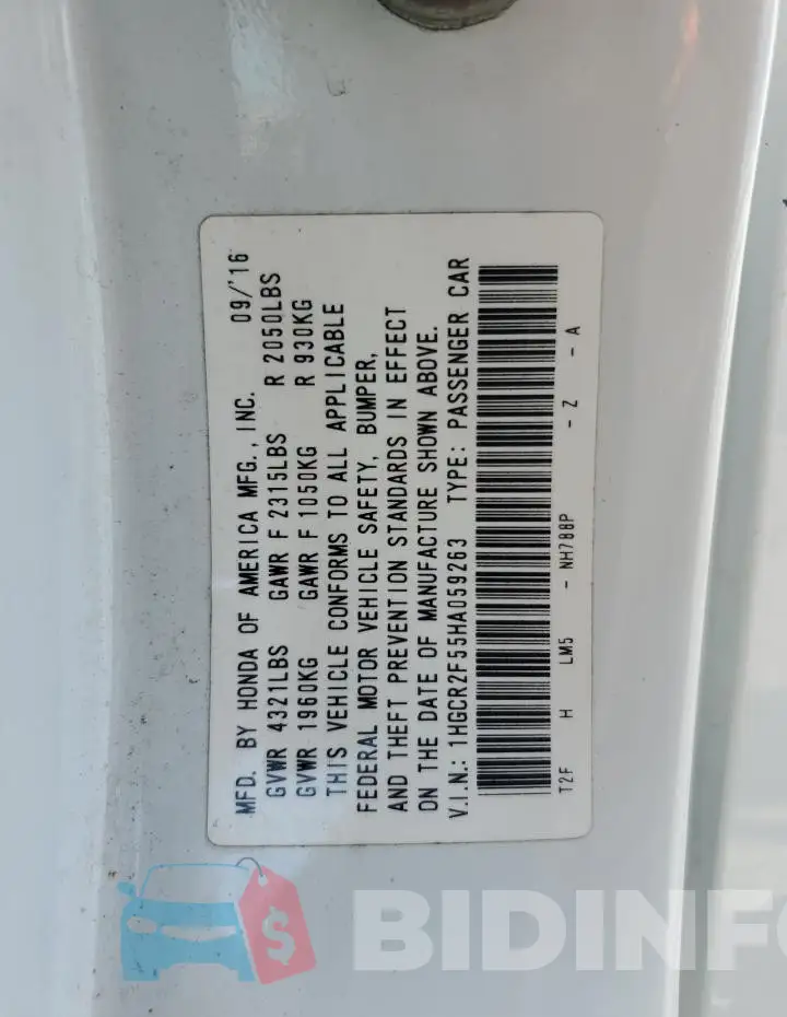 1HGCR2F55HA059263 Photo# 12