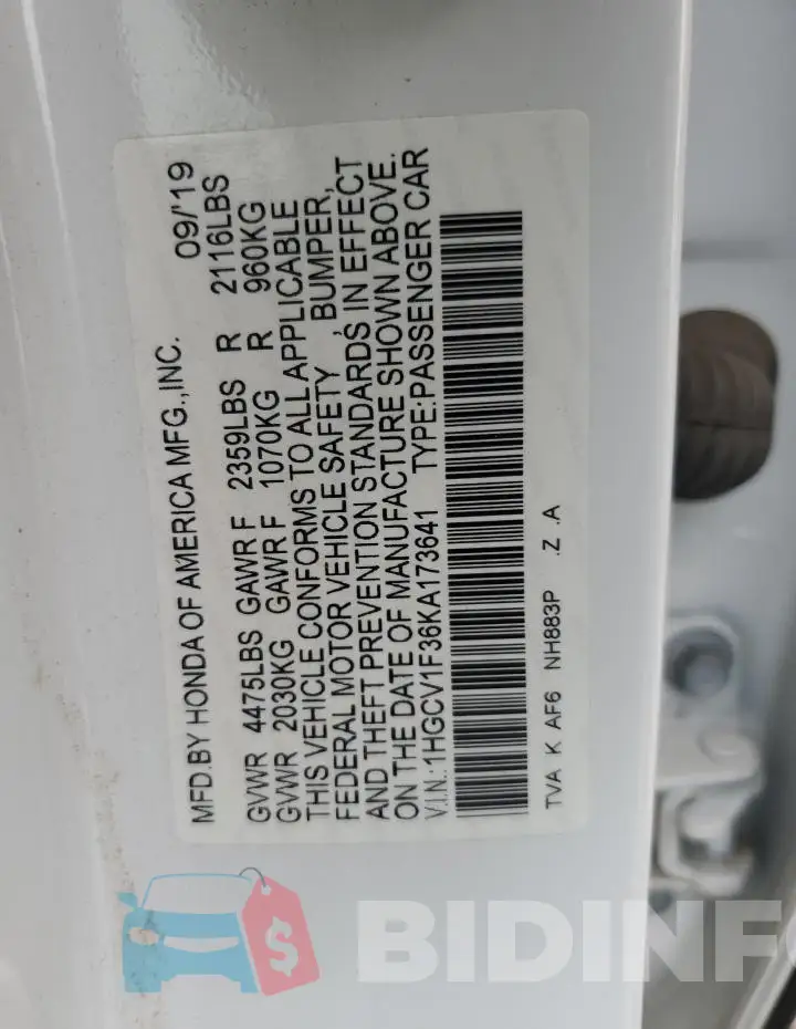 1HGCV1F36KA173641 Photo# 12