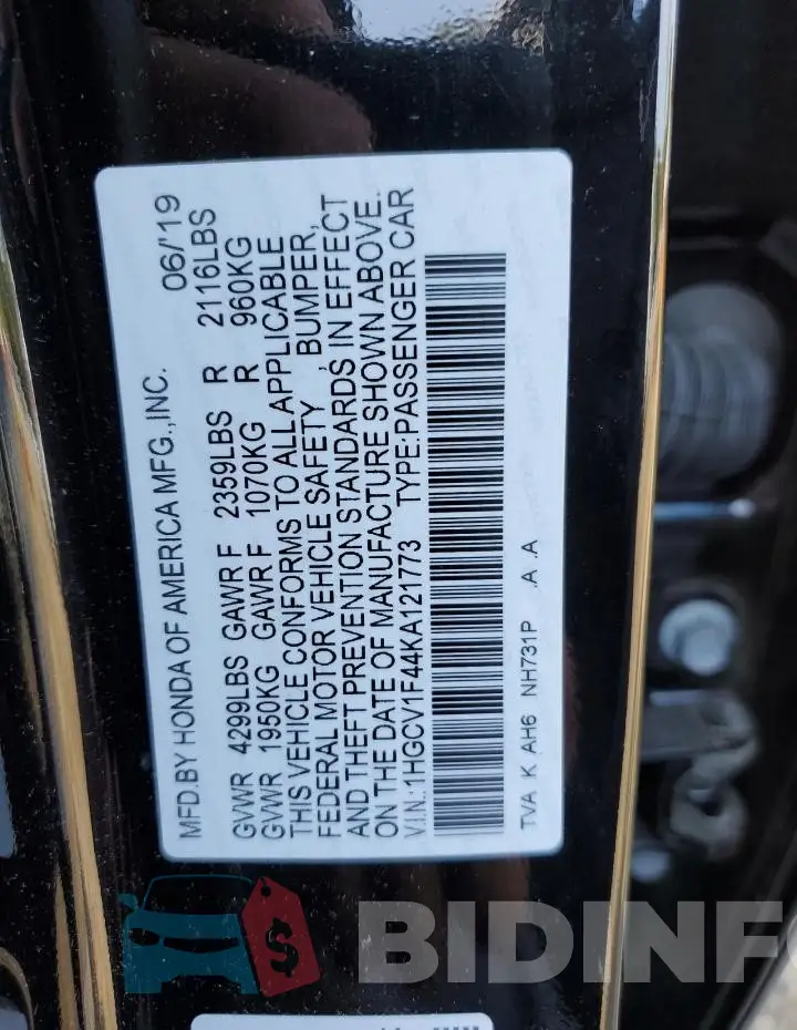 1HGCV1F44KA121773 Photo# 12