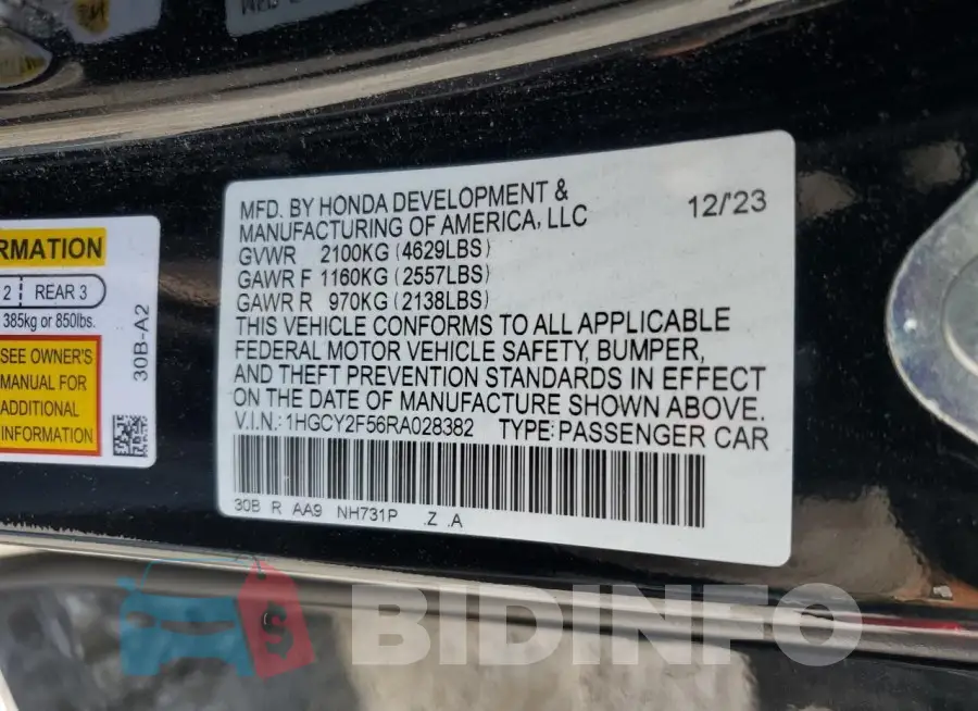 1HGCY2F56RA028382 Photo# 12