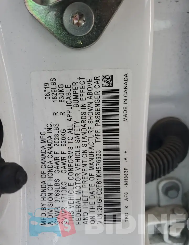 2HGFC2F61KH576933 Photo# 12