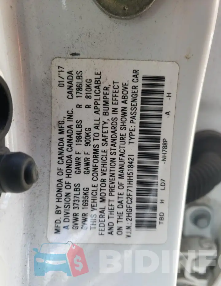 2HGFC2F71HH518421 Photo# 12