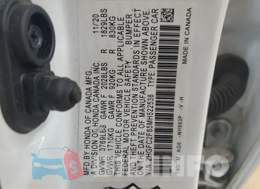 2HGFC2F85MH522538 Photo# 12