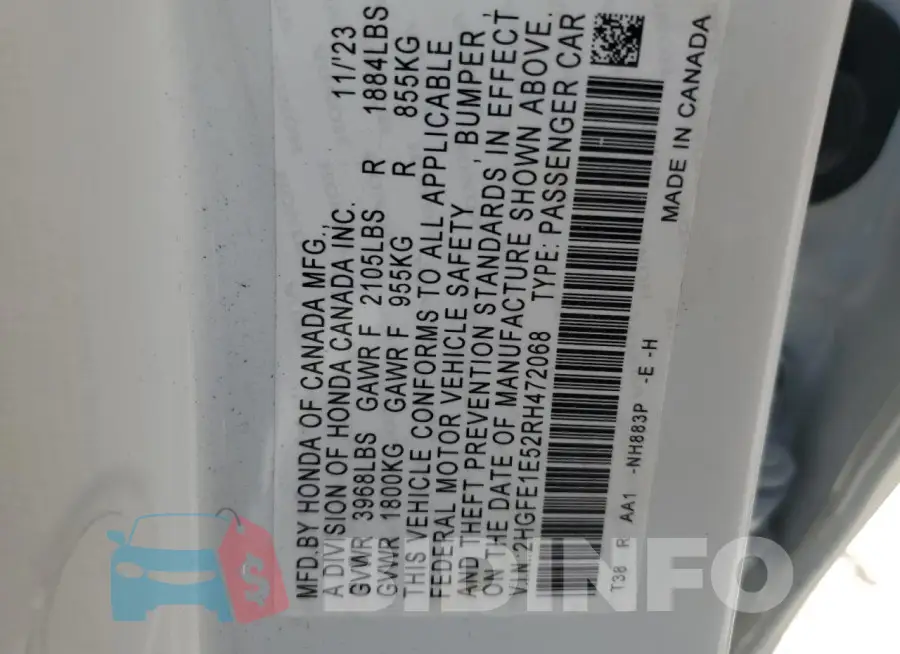 2HGFE1E52RH472068 Photo# 12