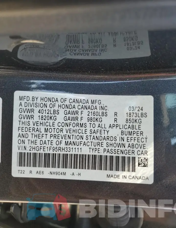 2HGFE1F95RH331111 Photo# 12