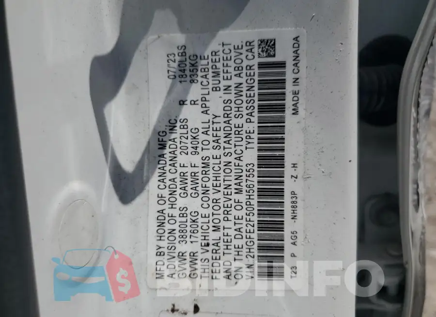 2HGFE2F50PH567553 Photo# 13