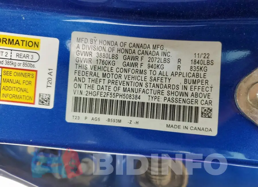 2HGFE2F55PH508384 Photo# 12